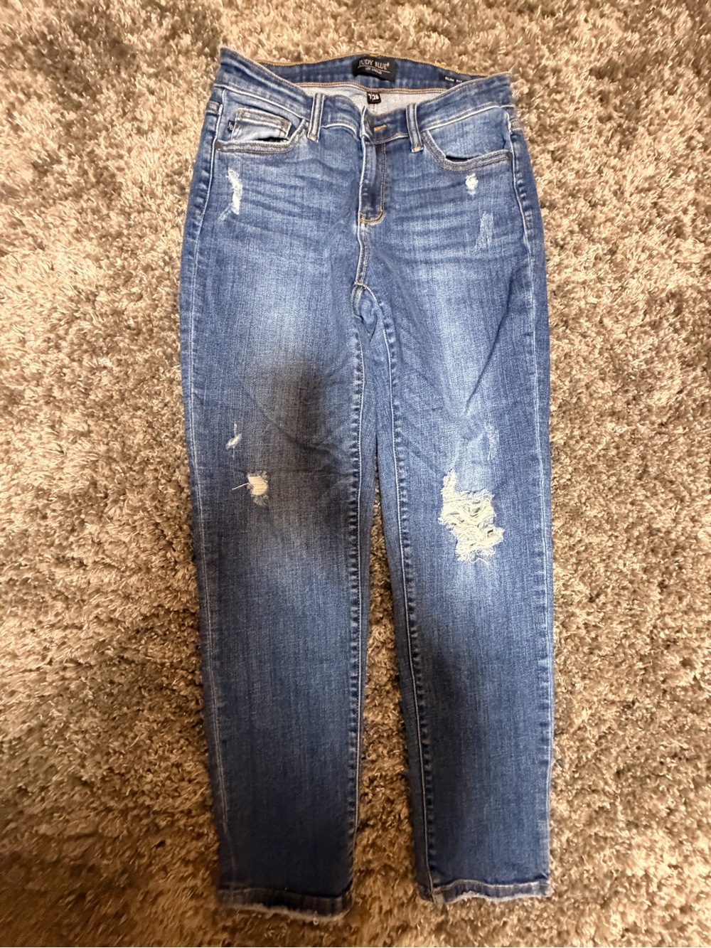 Judy Blue Medium Blue Distressed Skinny Jeans